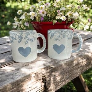 Love Blue Heart Country French Coffee Mug Cup Set Of 2 Collectible Gift Preowned